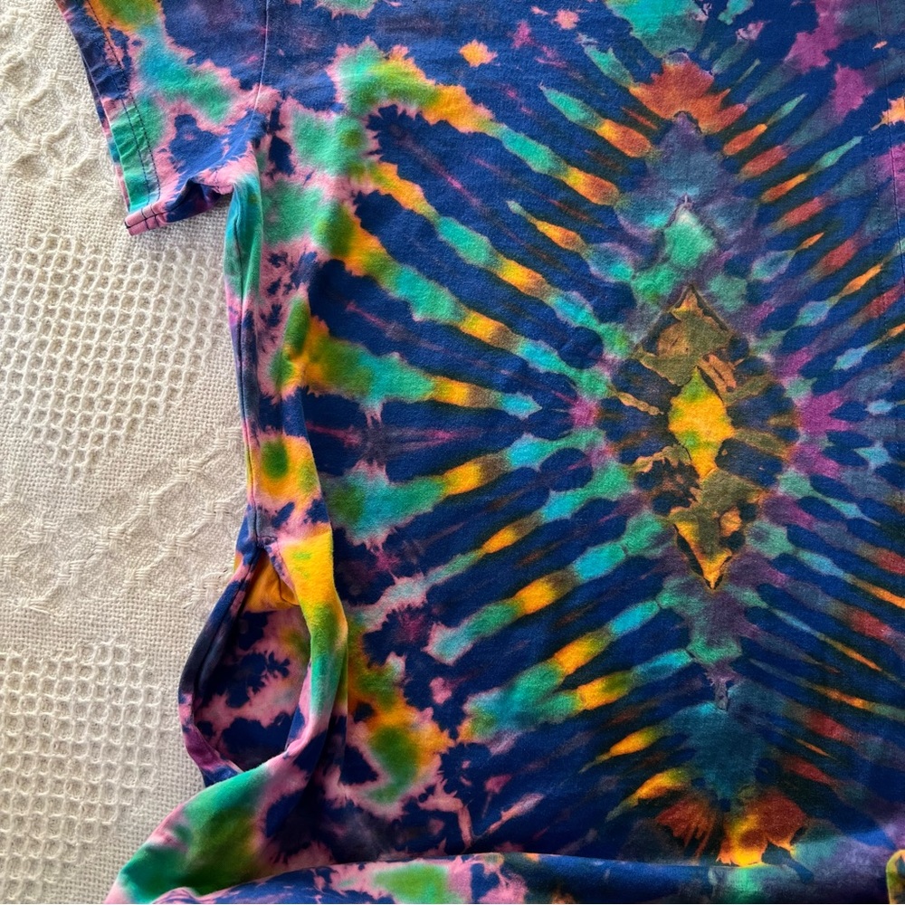 Saisby by Cg Vibrant Hand Tie-Dyed Mock Neck Dress Top Side Split Hem Cotton - Picture 9 of 15
